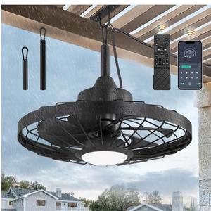 LEDIARY 20" Outdoor Ceiling Fan with Lights,IP65 Waterproof Gazebo Hanging Fan with Remote Control Smart App, Plug in Caged Ceiling Fan with 3CCT 6-Speeds for Patio Porch Pergola(Black)