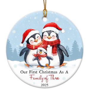 3 x Family of 3 Christmas Ornament 2025 - Our First Christmas As A Family of Three Ornament, Baby First Christmas Ornaments for New Parents, Newborn, Mom and Dad Gifts Ideas Ceramic Hanging Decor