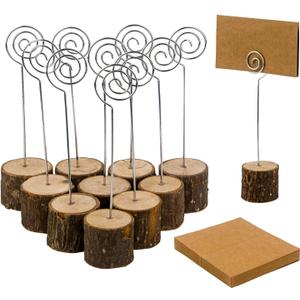 20 Pcs Wood Place Card Holders, Rustic Wood Table Number Holders Stands and 30 Pcs Kraft Place Cards, Wooden Name Cards Photo Holders for Wedding Party Sign Food Cards Label