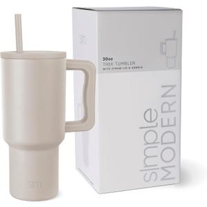 Simple Modern 30 oz Trek Tumbler with Handle and Straw Lid | Cup Holder Friendly Insulated Stainless Steel Travel Mug | Almond Birch