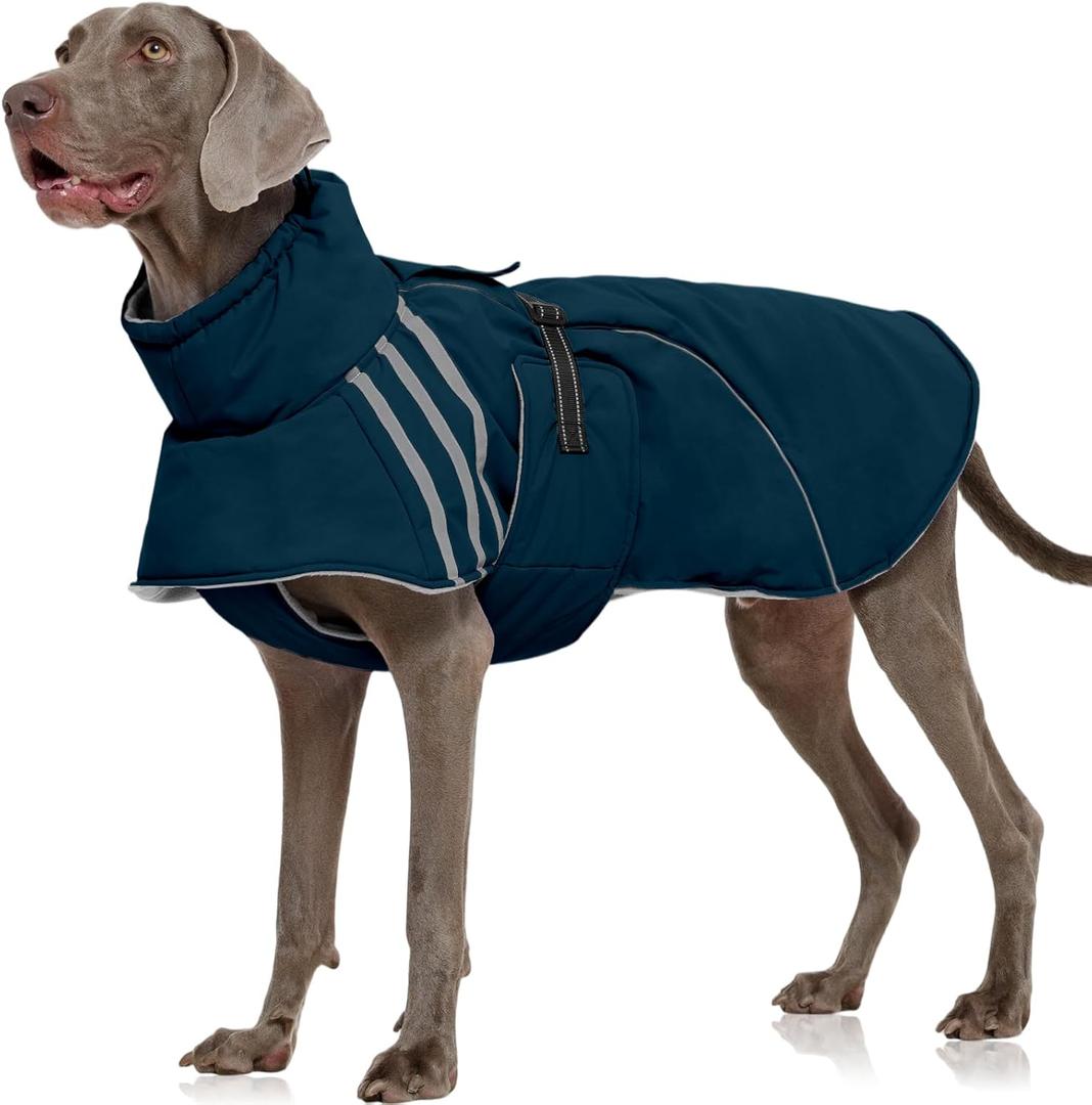 FUAMEY Dog Cold Weather Coats,Dog Winter Jackets for Large Dogs Warm Dogs Coat with Reflective Strips Waterproof Pet Snowsuit Thick Paded Pets Vest for Labrador Golden Retriever Blue 2XL