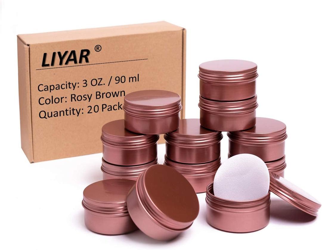3 Ounce Tins Cans 3 Oz. Tins Containers Round Tins Metal with Lids Aluminum Metal Containers Metal Tins Jars for Balm,Candy,Salve,Candles,Pack of 20(Rosy Brown)
