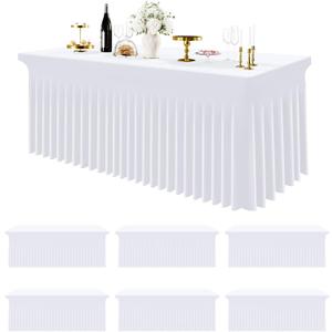 Smiry Spandex Tablecloth 6 Pack, Elastic Fitted Stretch Tablecloth for 6FT Rectangle Tables, Waterproof Washable Table Cover Skirt for Wedding, Banquet & Parties (White, 72Lx30Wx30H Inch)