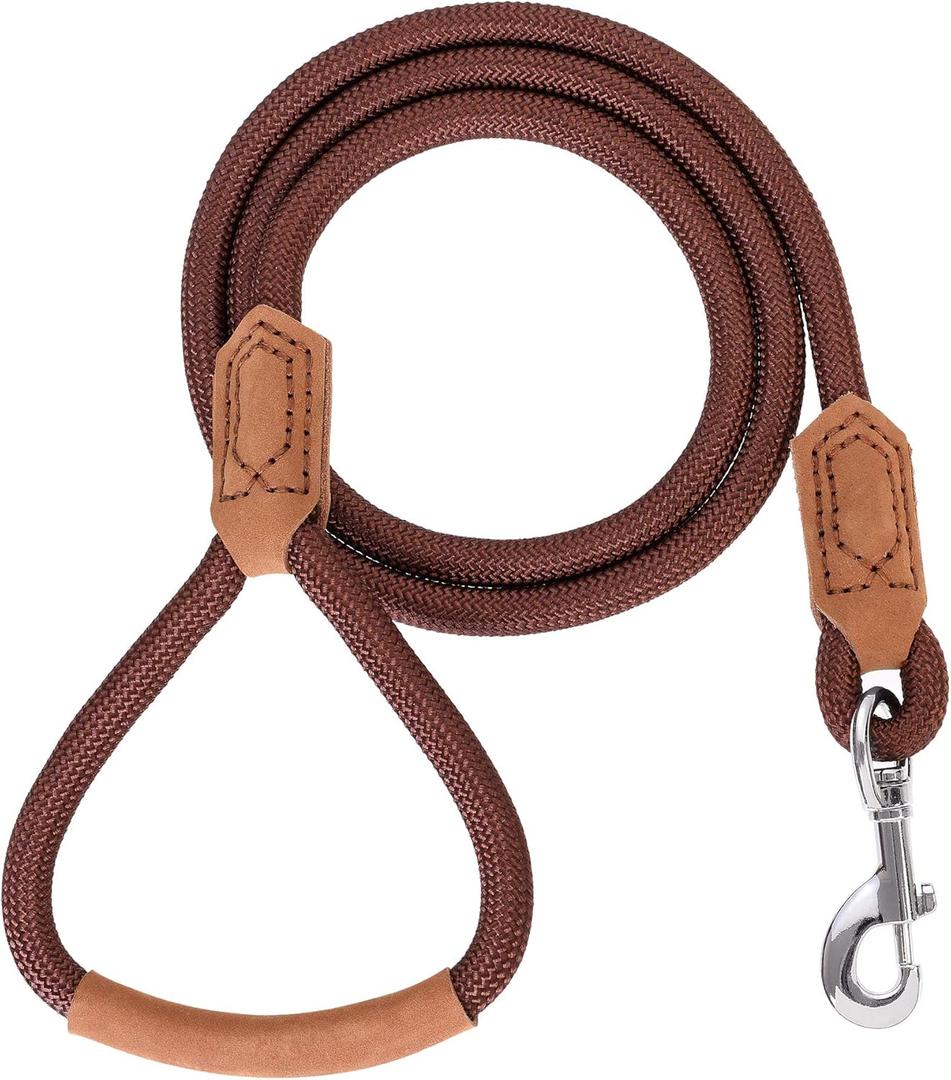 Mile High Life | Premium Leather Dog Leash | Strong Rope Leash | Leather Handle | Zinc Alloy Strong Clasp | Small Medium Large Dogs | 4/5/6 Feet(Dark Brown, 72 Inch (Pack of 1))