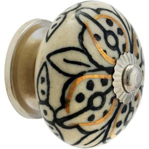 Cabinet Knobs for Dresser Drawers - Countryside Boho Handmade Ceramic Handle Kitchen Cabinets Cupboard Wardrobe Pulls Farmhouse Decor - Black and Gold - Pack of 4