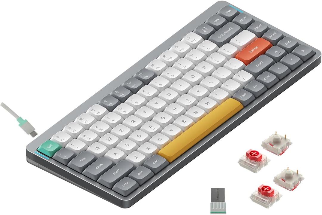nuphy Air75 V2 Portable 75% Mechanical Keyboard, Wireless Keyboard, Supports Bluetooth/2.4G/USB-C RGB Gaming Keyboards, Compatible with Windows/Mac OS/Linux Systems Grey-Gateron Red Switch