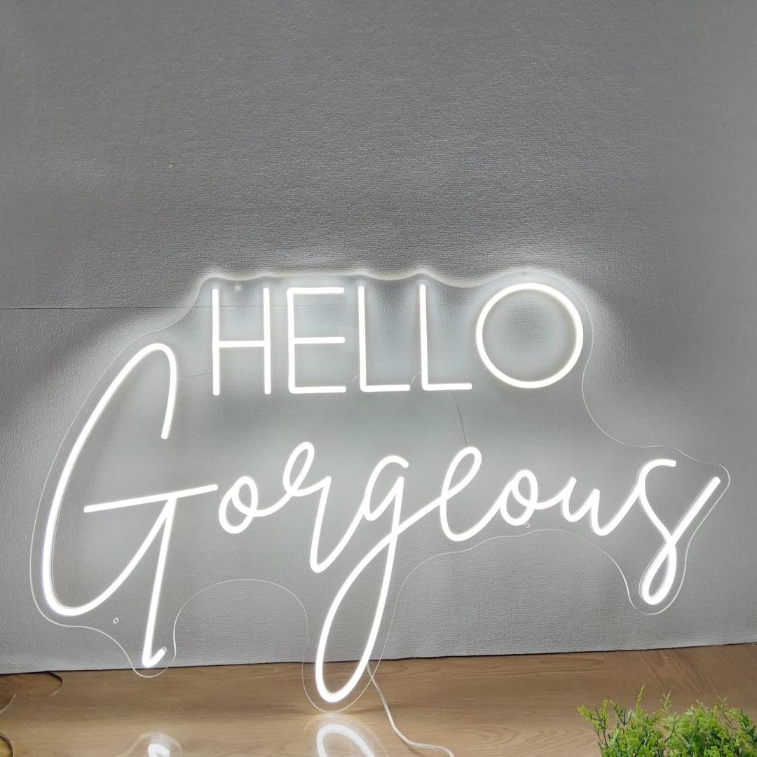 Hello Gorgeous Neon Signs for Wall Decor, 16.9 * 10.7 Inches Hello Gorgeous Neon Lights for Home Party Wedding Bar Club, Neon Sign Wall Decorations Home Party Decor, INSNEnN