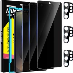 Milomdoi 3 Pack Privacy Screen Protector for Samsung Galaxy S25 Ultra Tempered Glass with 3 Pack Camera Lens Protector, Ultra 9H Accessories [Support Fingerprint Unlock] Black
