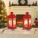 DECORKEY Christmas Lanterns Decorations Outdoor&Indoor, 2PCS Red Decorative Candle Lanterns with Christmas Tree & Gift Box Patterns for Home Porch Centerpiece Table Decor