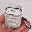 2 x Sparkly Diamond Case for AirPods with Keychain, Shockproof Protective Premium Bling Rhinestone Cover Skin Compatible with AirPods Charging Case 2 & 1(White C18)