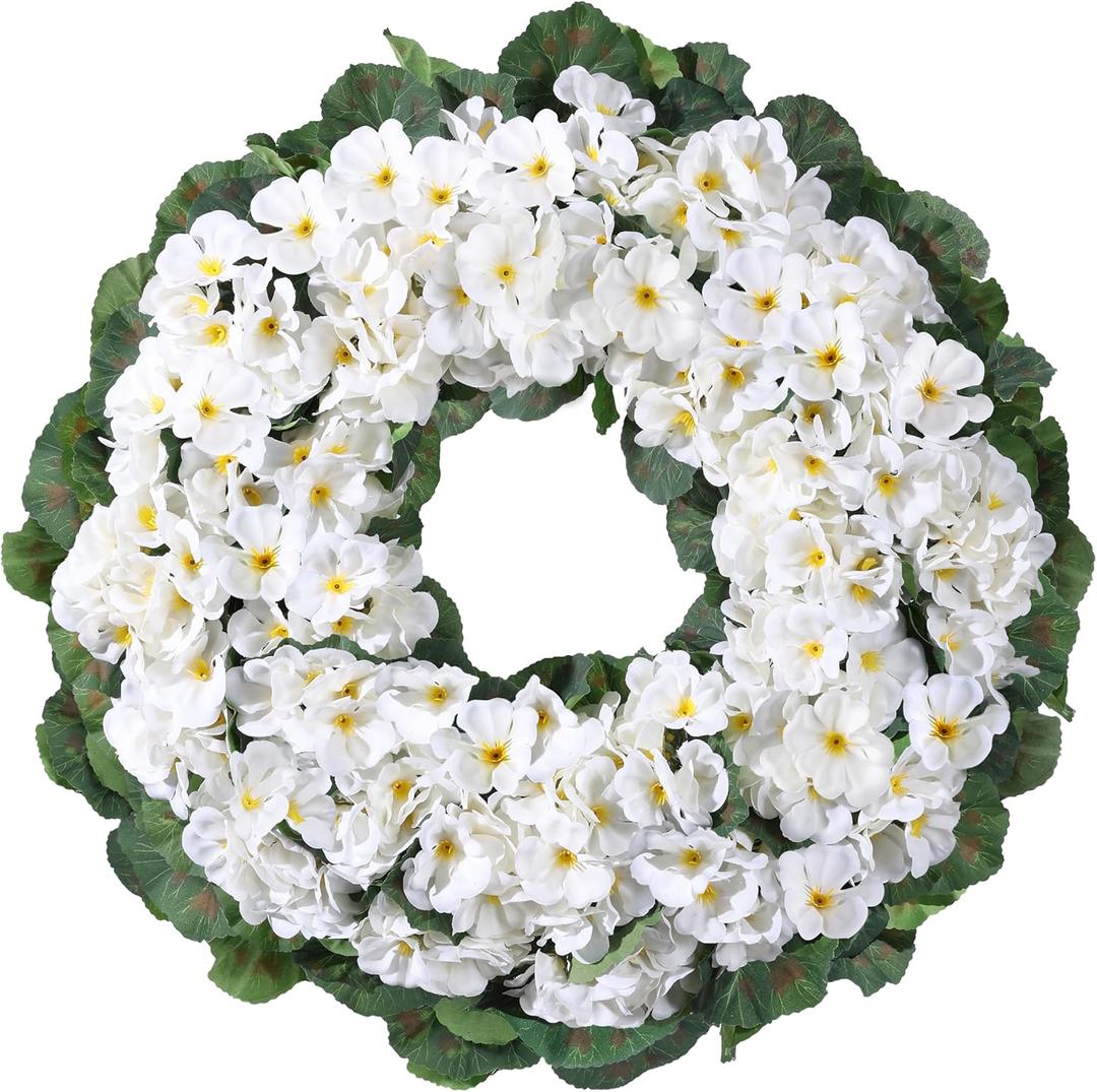 Artificial Geraniums Spring Wreaths for Front Door 17.7 Inch Spring Wreaths Door Wreaths for Outside Outdoor UV Resistant Wreaths Front Door Porch Garden Window Wall Decor Summer Fall All Season