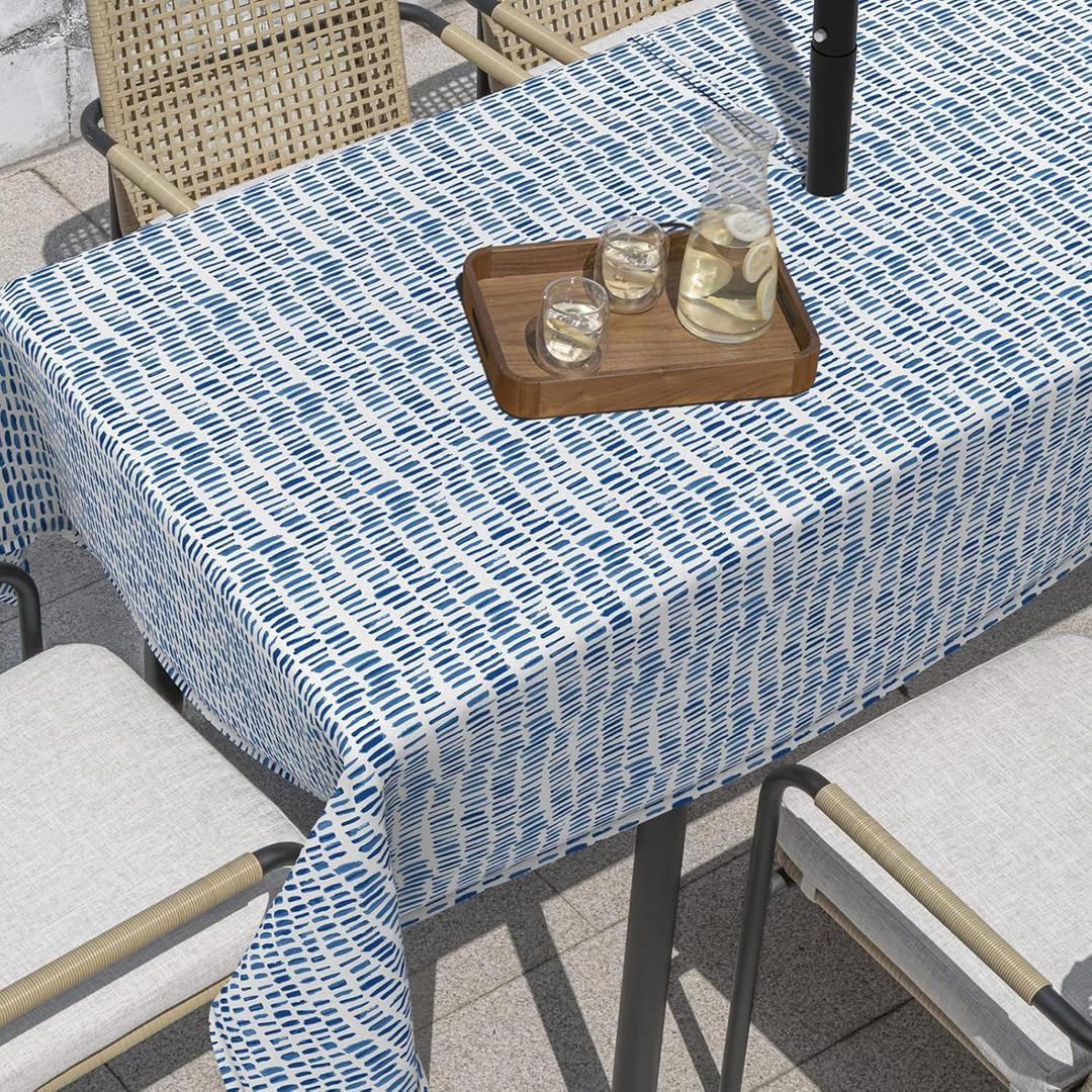 Outdoor Rectangle Tablecloth, 6084 Inch Water Repellent Picnic Table Cover with Umbrella Hole Zipper for Patio Family Meal , Pebble Blue