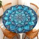 COTAIL Waterproof Round Tablecloth with Elastic Edge, Fitted Round Table Cover Wipeable Summer Tablecover Fits Tables up to 45”-48“ for Kitchen Picnic Party, Blue Mandala