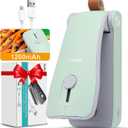Mini Bag Sealer, USB Rechargeable Chip Bag Sealer Heat Seal, 2 in 1 Bag Sealer Heat Seal with Cutter, Portable Bag Resealer for Plastic Bags Snacks & Food Storage(Green)