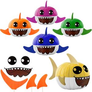5 Packs Halloween Pumpkin Decorating Kit 3D Shark Pumpkin Making Kit DIY Craft Fall Thanksgiving Colorful Autumn Parts Decoration for Halloween Party Gift