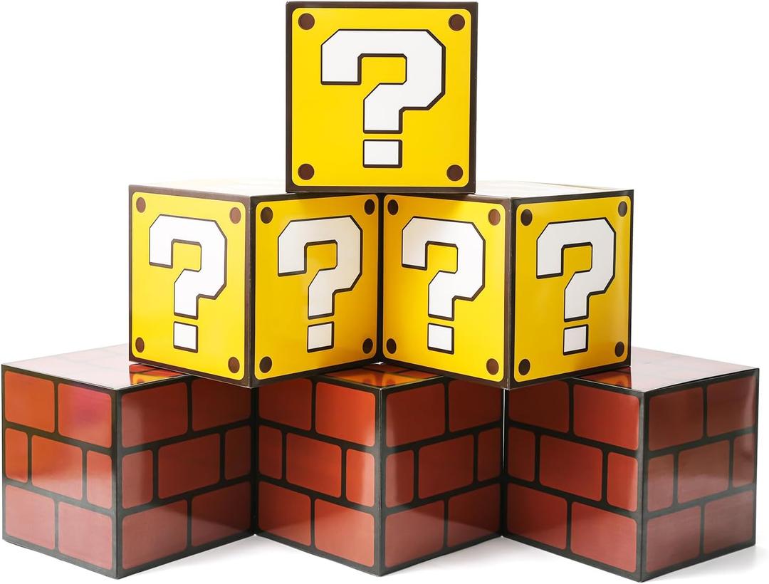 6PCS Big Question Brick Party Boxes, Question Brick Boxes and 6 Set Centerpieces for Kids Boys Girls Birthday Party Decorations,Christmas Halloween Classroom Supplies Favors.(11.8 x 11.8 Inch)
