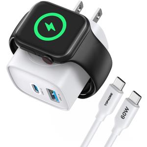 TOPADRE Charger for Apple Watch, USB C Charger Block, 3-in-1 20W Fast Charging, Portable Plug Travel Essential Charge for iWatch Ultra/SE/11/10/ 9/8/ 7/6, iPhone 16/16 Pro/ 15 Series, White