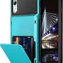 Vofolen Case for iPhone XR Case 10R Wallet ID Slot Credit Card Holder Spring Pocket Scratch Resistant Dual Layer Protective Bumper Rugged TPU Rubber Armor Hard Shell Cover for iPhone XR 10R Light Blue
