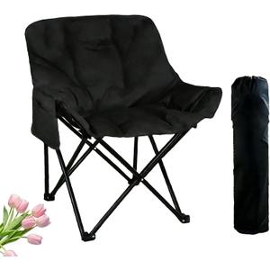 Outdoor 3-Layer Padded Moon Chair, Thick Cotton Cushion, 600D Oxford Fabric, Portable Folding Camping Chair with Side Pocket, Supports up to 300 lbs, 26" x 15" x 15" (Black/Compact), 26in x 15in x 15in