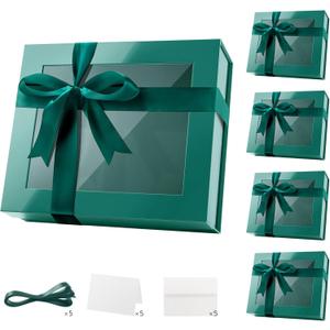 PACKQUEEN 5 Extra Large Magnetic Green Gift Boxes with Window 16.3x14.2x5In, 17 inches × 14.5 inches × 5.5 inches