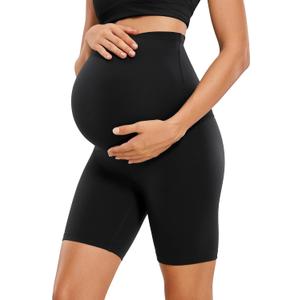 CRZ YOGA Womens Butterluxe Maternity Biker Shorts Over The Belly 6" - Pregnancy Yoga Workout Activewear (Black), XL