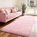 Merelax Soft Runner Rugs for Living Room Hallways Entry, Non-Slip 2x6 Pink Fluffy Girls Bedroom Rug, Plush Shaggy Fuzzy Furry Cute Shag Carpet for Baby Nursery Children Kids Teens Room Holiday Decor
