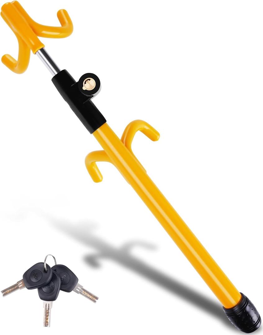 Tevlaphee Car Steering Wheel Lock Great Deterrent Adjustable Car Lock Steering Wheel Anti Theft Car Device for Vehicles, Trucks, Vans, SUVs (Yellow)