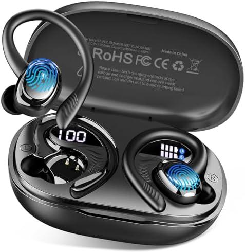 Wireless Earbuds Bluetooth 5.4 Headphones Sport, 2025 Bluetooth Earbuds with Earhooks, 50H Stereo Over Ear Buds, Earphone with 4 ENC Noise Canceling Mic, IP7 Waterproof Headset for Running/Gym/Workout