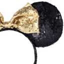 A Miaow Colorful Sequin Headband Glitter Bow Hair Clasp Adults Women Butterfly Hair Hoop Birthday Party Holiday Park Photo Supply (Black and Golden)