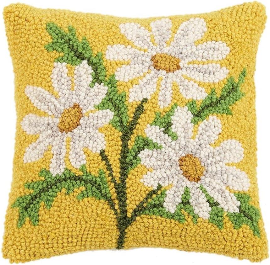 Peking Handicraft 30JES1592C10SQ Daisy Hook Pillow, 10-inch Square, Wool and Cotton