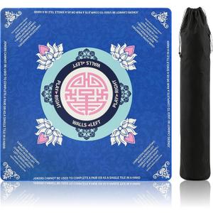 Mahjong Mat - 31.5x31.5 Non-Slip, Noise Reducing & Waterproof Game Mat for Mahjong, Poker, Dominoes, Tabletop Protection with Carry Bag, Mahjong Mat for Table & Mahjong AccessoriesBlue Lotus