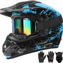 SPARK Dirt Bike Helmets Kids Motorcycle Helmet Youth ATV Motocross Full Face Men Women Off-Road Mountain Bike Helmet Adult with(Gloves Goggles Mask) DOT Approved 4Pcs Set (Large, Blue)