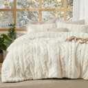 Bedsure Tufted Boho Comforter Set Oversized Queen - Ivory Boho Bed Set, GentleSoft 3 Pieces Farmhouse-Style Embroidery Bedding, Gifts for Woman, Soft Jacquard Comforter for All Seasons