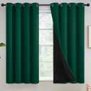 Yakamok 100% Blackout Curtains for Bedroom 54 Inch Length, Total Light Blocking Drapes with Black Backing, Thermal Insulated Solid Grommet Panels for Living Room, 52Wx54L, Emerald Green, 2 Panels