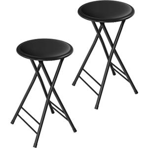 Lavish Home Set of 2 Counter Height Bar Stools  24-Inch Backless Folding Chairs with 225lb Capacity for Kitchen, Rec Room, or Game Room (Black)