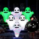 7 Pcs LED Giant Halloween Inflatable Ghost Bowling Set Light up Game 6 Pcs 27" Ghost Bowling Pins and 1 Pcs 24" Ball for Adult Halloween Outdoor Indoor Party