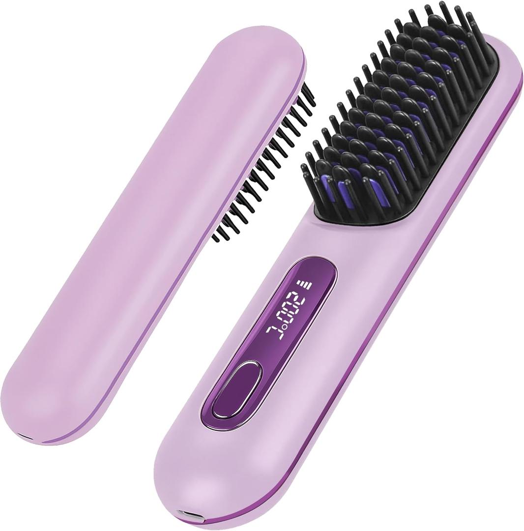 Go Brush Pro - 2026 Portable Straightener Brush for Travel, Cordless Hair Straightener Comb for Women (Purple)