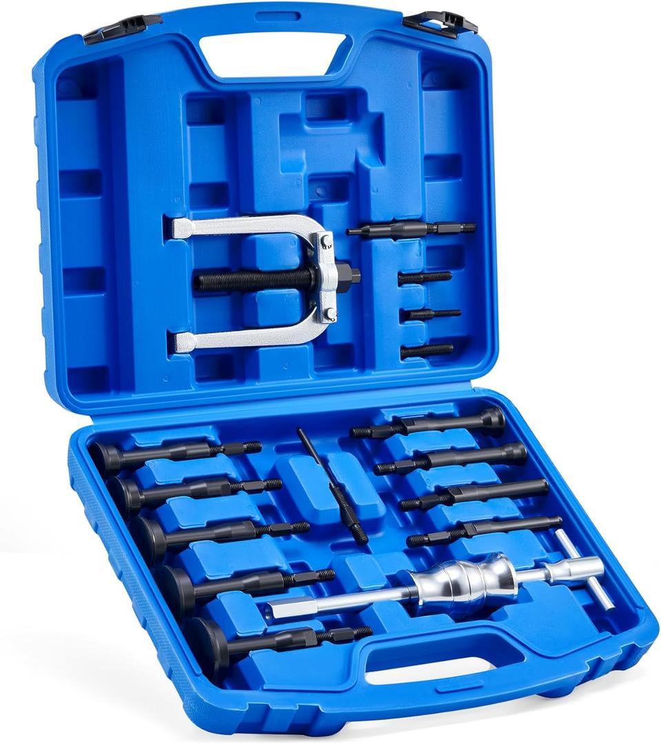 Orion Motor Tech Blind Hole Collet Bearing Race and Seal Puller Extractor Kit, Slide Hammer Pilot Insert Inner Bearing Removal Tool Set, 16 Pieces (blue)