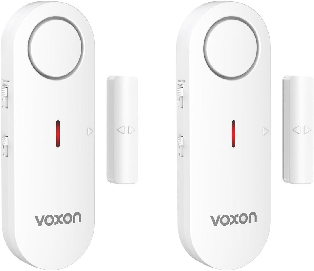 VOXON Door Alarms for Kids Safety - Window Alarms for Personal Home Security - 2 in 1 Chime/Alarm | 3-Level Volume Control - Burglar Door Sensor Alarm for Pool House Rooms Garage RVs - 2 Pack (White)