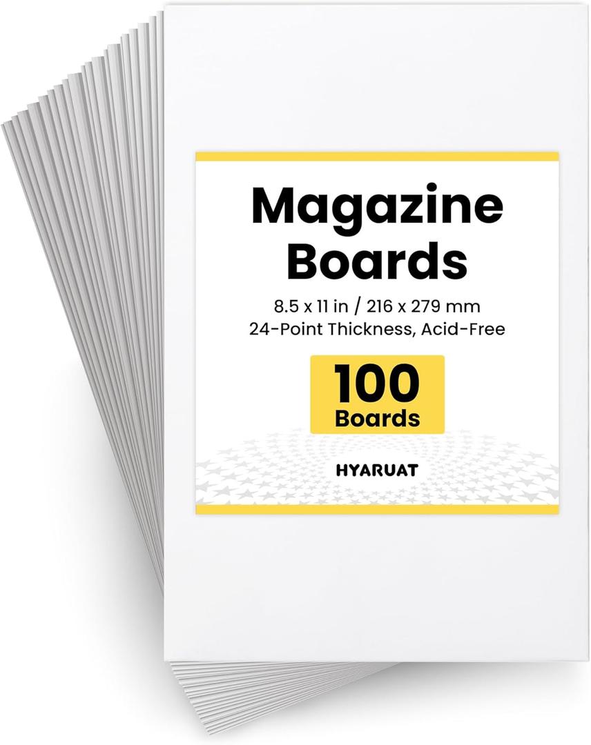 Magazine Boards 100 Pack, 24pt Acid-Free, 8.5 x 11 Poster Board, Ideal for Magazine Storage & Fabric Organizer