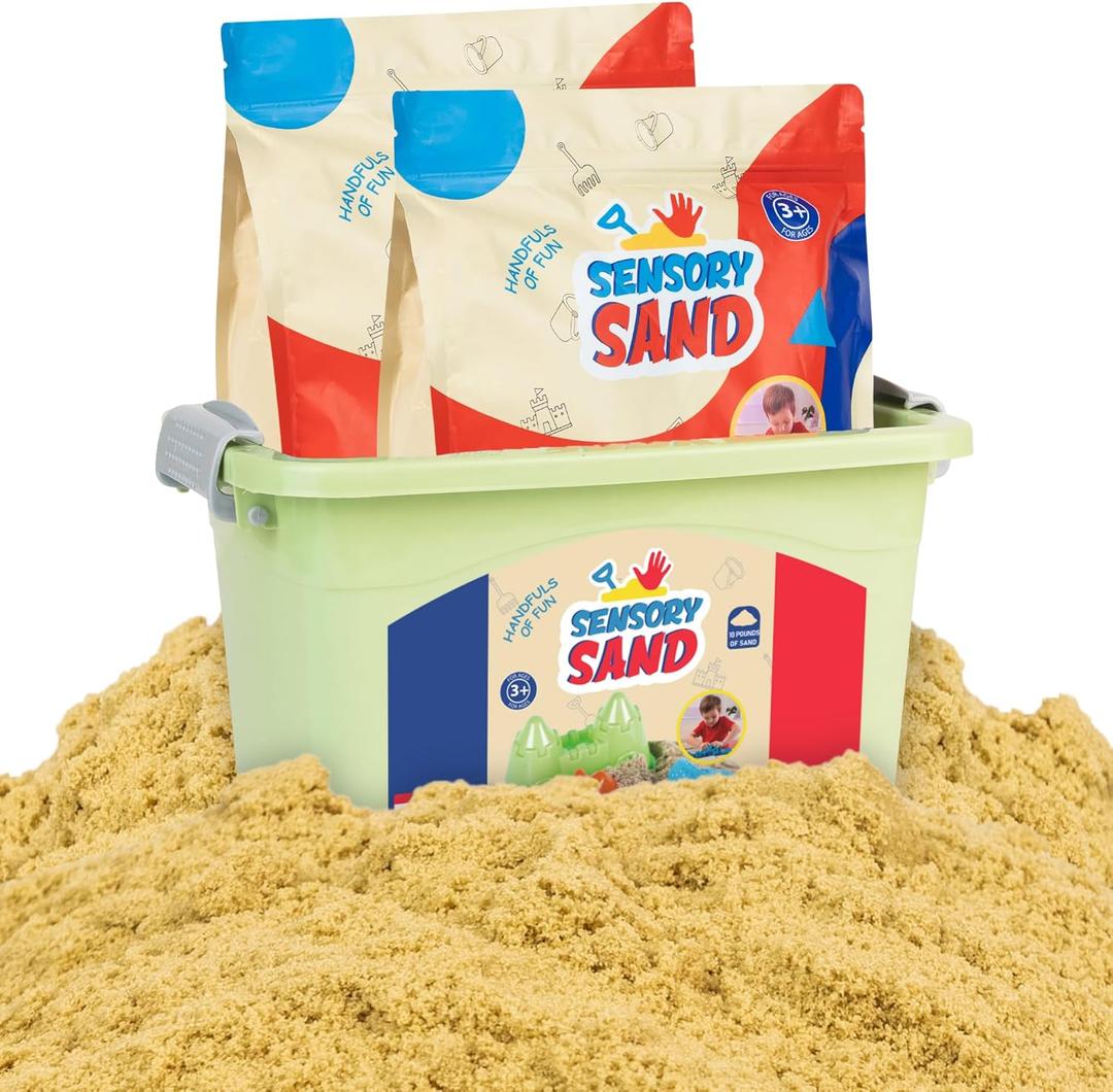 Sensory Sand Bulk Size 10 Pounds Moldable Indoor Playsand Brown Sand Color with Container (Beige)