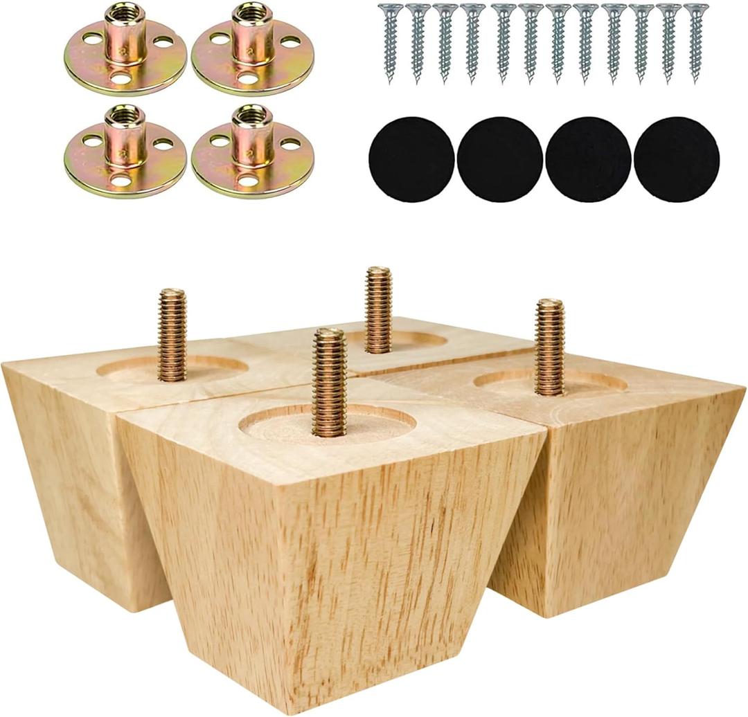 Albo Wood Furniture Legs 2 inch, Heavy Duty Sofa Legs, Pack of 4 Square Couch Legs Covered with Clear Varnish, Sofa Replacement Parts, for Dresser Legs, Sideboard, Recliner Couch, Circle Chair