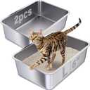 Stainless Steel Litter Box 2 Pack, 20"x14"x6"(Height) Large Metal Litter Box, Easy to Clean, Non Stick No Smell Cat Litterbox for Cats/Kitty