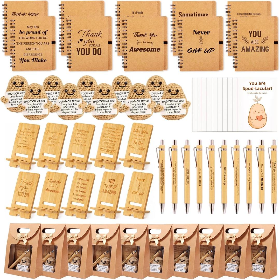 60 PCS/10 Sets Teacher Employee Appreciation Gifts Bulk â€“ Thank You Gifts for Coworkers with Kraft Paper Gift Bags,Greeting Card,Inspirational Notebooks,Phone Stand,Team Gift for Staff, Nurse, Office