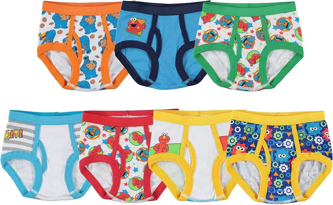 Sesame Street Boys' Underwear with Favorites Like Elmo, Cookie Monster & Big Bird in Sizes 18m, 2/3t, 4t (7-pack)