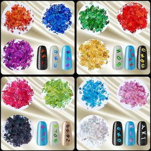 Holographic Letter Nail Sequins Stickers 26 Letters Holographic Nail Decals 3D Mixed Nails Glitter Flakes Laser Confetti Sequin for Women Lady Nail Design Decoration Design Nail Salon