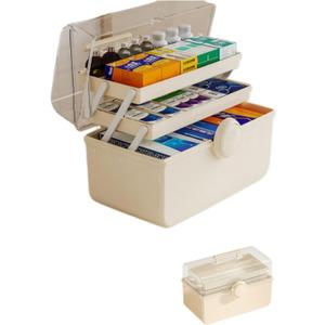 3-Tier Portable Medicine Cabinet Organizer, Empty Plastic First Aid Kit, Medicine Storage Box for Dormitory, Home, Travel, Family Emergencies (13.8*9.0*7.5 in)