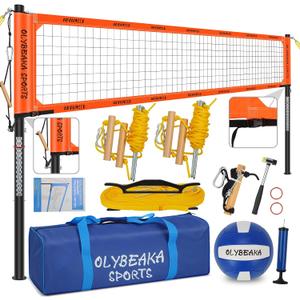 Professional Outdoor Volleyball Net Set for Backyard Beach with 1.7" Aluminum Poles, 45-ply HDPE Net, PU Volleyball and Pump, Boundary Line, Large Carry Bag - Anti-sag & Easy Setup, 32ft