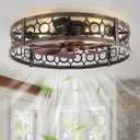 LEDIARY Caged Flush Mount Ceiling Fans with Lights, 23 Inch Farmhouse Low Profile Ceiling Fan with Remote, Small Bladeless Fan Lights Ceiling Fixtures for Bedroom, Kitchen- Black and Gold