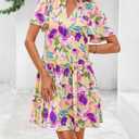BTFBM Women Spring Dresses 2026 Short Sleeve V Neck Tiered Ruffle Boho Swing Dress A-Line Floral Mini Dresses (XL)